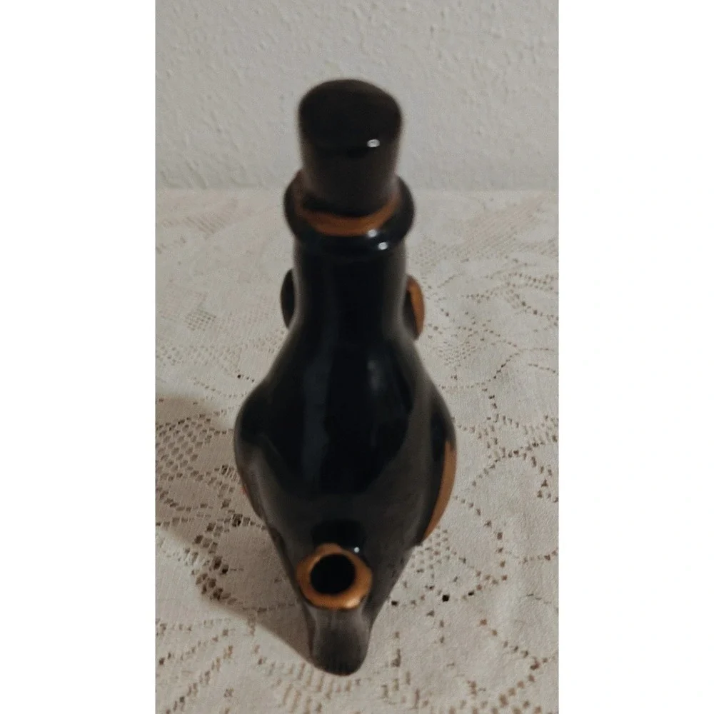 1950s Japan Redware PENGUIN IN TOP HAT PEN/PENCIL HOLDER (Black & Gold)